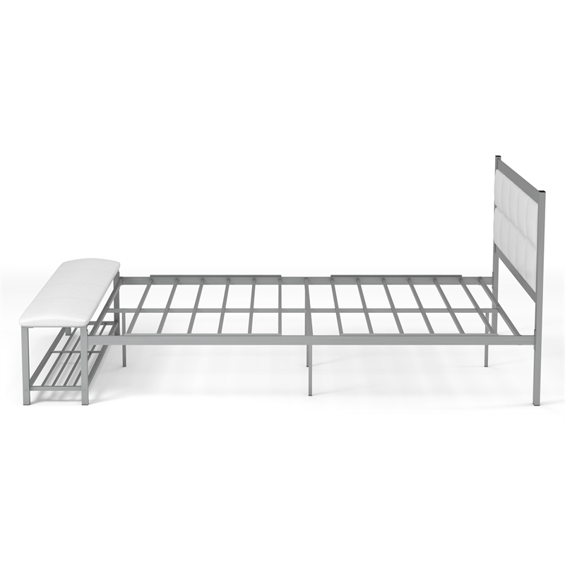Furniture of America Kushner Industrial Metal Platform Bed with Bench in White
