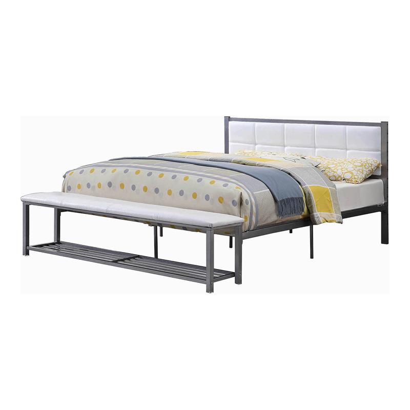 Furniture of America Kushner Industrial Metal Platform Bed with Bench in White