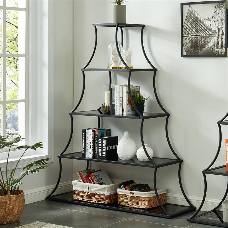 Furniture of America Kladden Industrial Metal 5-Shelf Bookcase in Sand Black