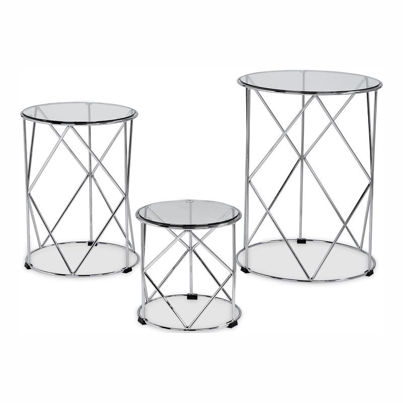 Furniture of America Nikova Glass Top 3-Piece Nesting Table Set in Silver