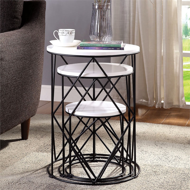 Furniture of America Nikova Contemporary Wood 3-Piece Nesting Tables in White