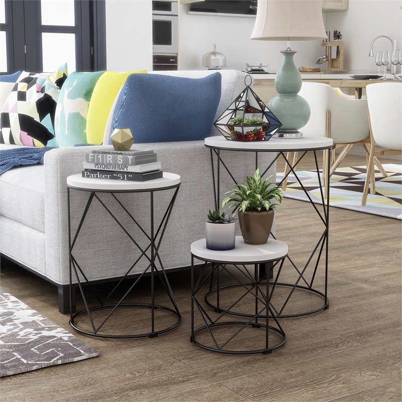 Furniture of America Nikova Contemporary Wood 3-Piece Nesting Tables in White