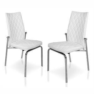 furniture of america grava faux leather dining side chair in white (set of 2)
