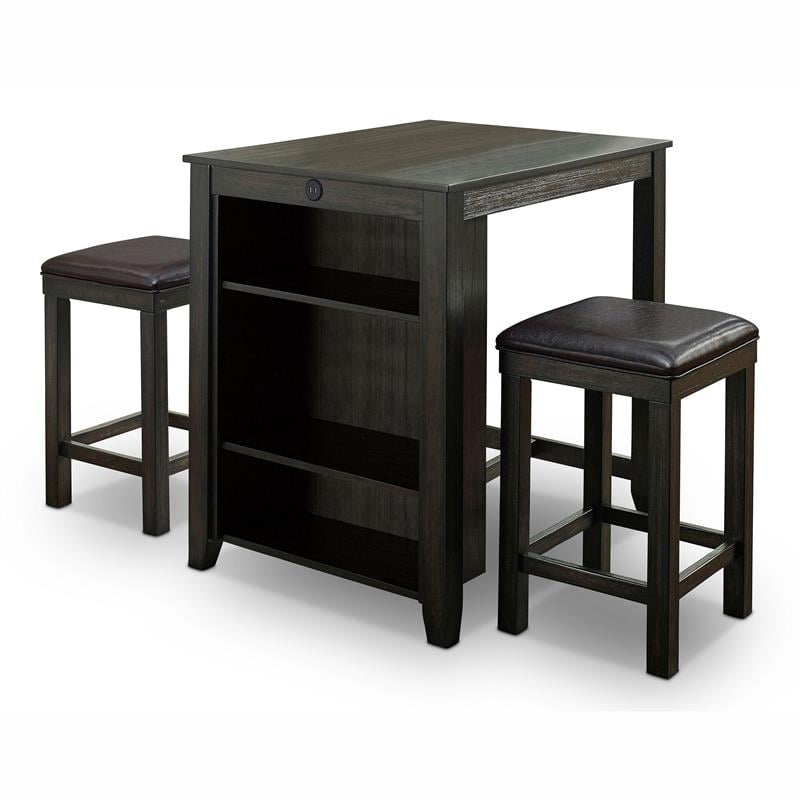 Furniture of America Albana Wood 3-Piece Counter Height Dining Set in Walnut