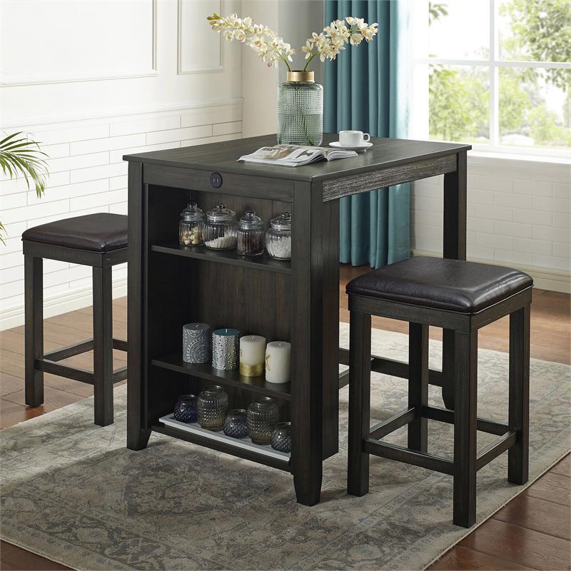 Furniture of America Albana Wood 3-Piece Counter Height Dining Set in Walnut