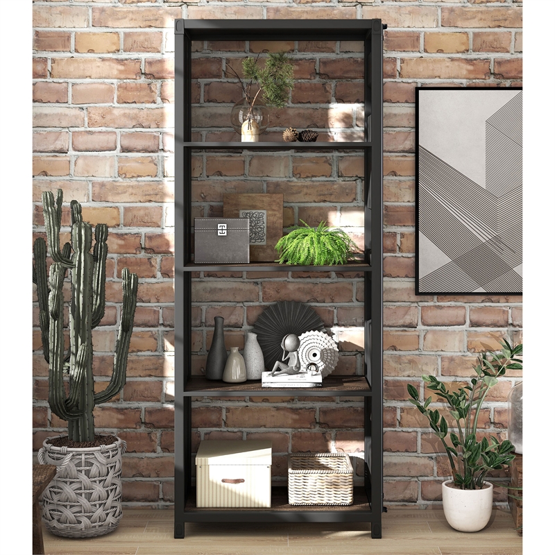 Furniture of America Mandom Modern Metal 4-Shelf Bookcase in Sand Black
