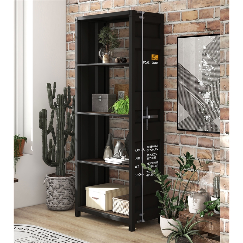 Furniture of America Mandom Modern Metal 4-Shelf Bookcase in Sand Black