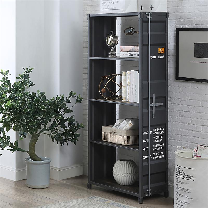 Furniture of America Mandom Modern Metal 4-Shelf Bookcase in Silver Gunmetal