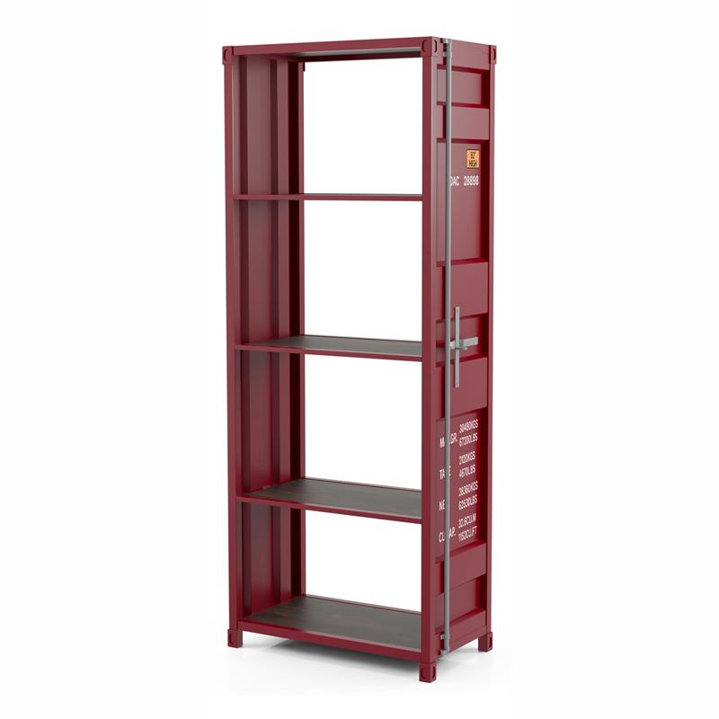Furniture of America Mandom Modern Metal 4-Shelf Bookcase in Red Powder Coating