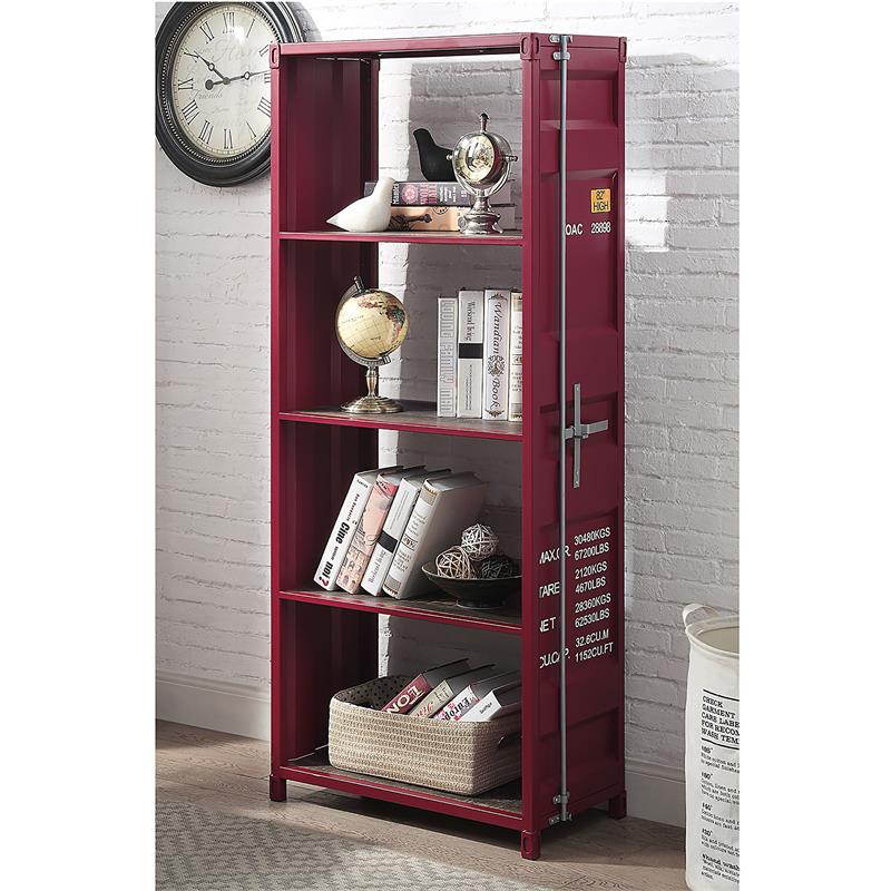 Furniture of America Mandom Modern Metal 4-Shelf Bookcase in Red Powder Coating