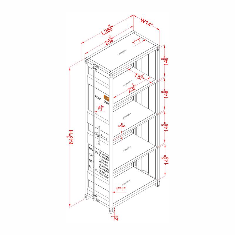 Furniture of America Mandom Modern Metal 4-Shelf Bookcase in Red Powder Coating