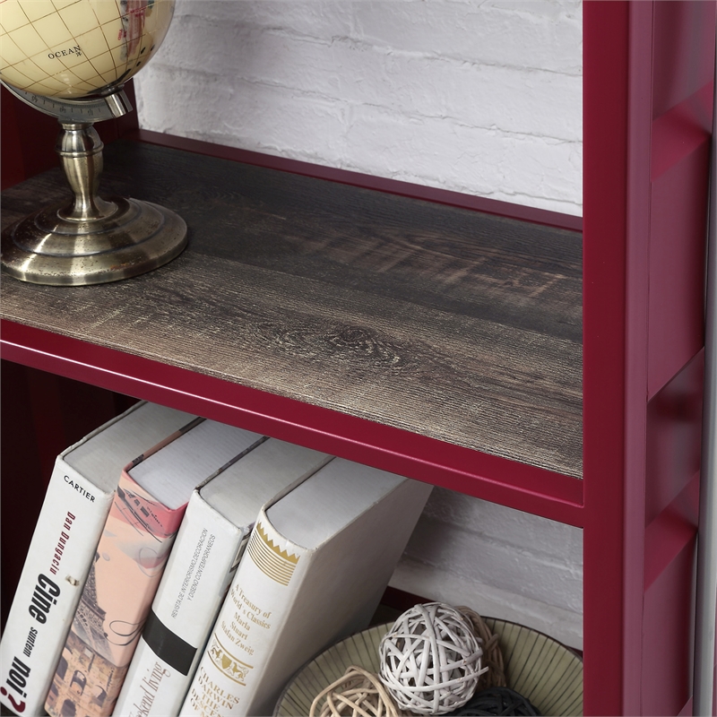 Furniture of America Mandom Modern Metal 4-Shelf Bookcase in Red Powder Coating