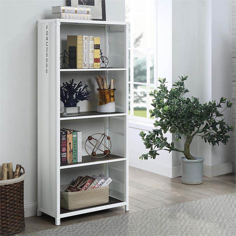 Furniture of America Mandom Modern Metal 4-Shelf Bookcase in Sand White