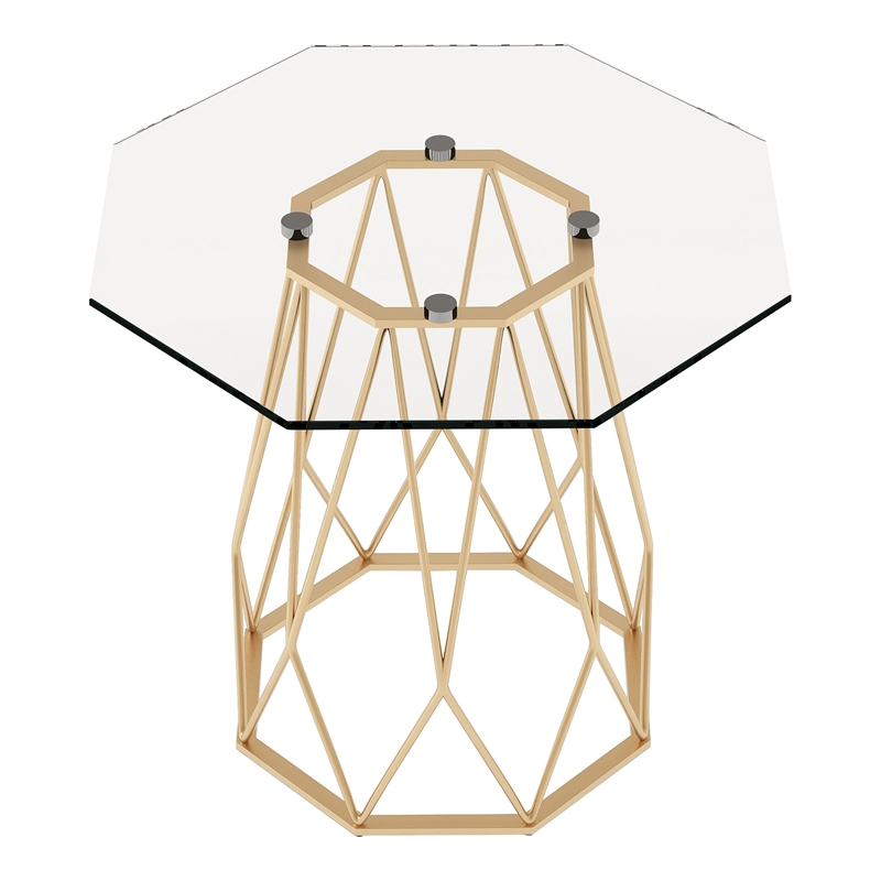 Furniture of America Growder Contemporary Glass Top End Table in Gold