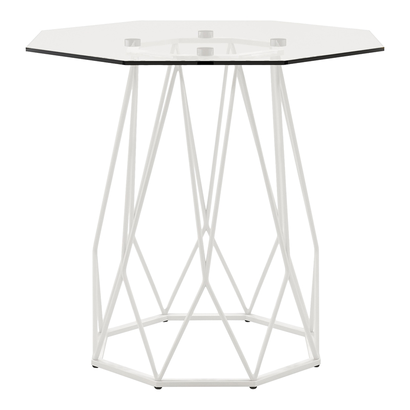 Furniture of America Growder Contemporary Glass Top End Table in White
