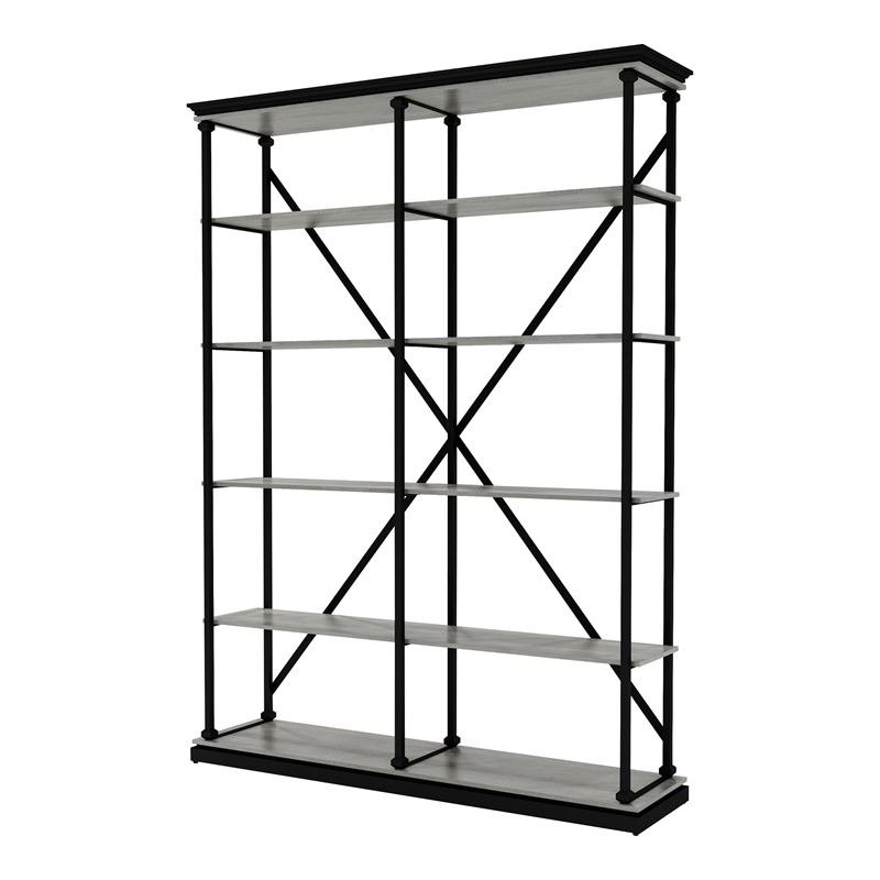 Furniture of America Toggin Industrial Metal 58-Inch Bookcase in Antique Gray