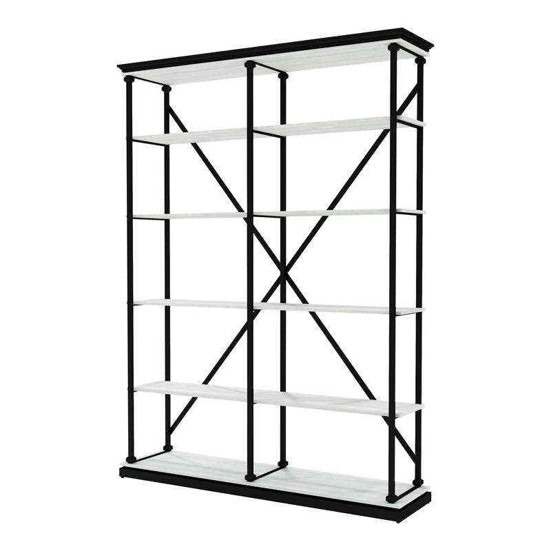 Furniture of America Toggin Industrial Metal 58-Inch Bookcase in Antique White