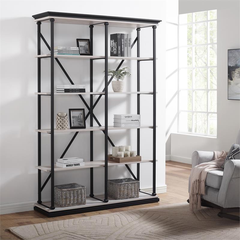 Furniture of America Toggin Industrial Metal 58-Inch Bookcase in Antique White