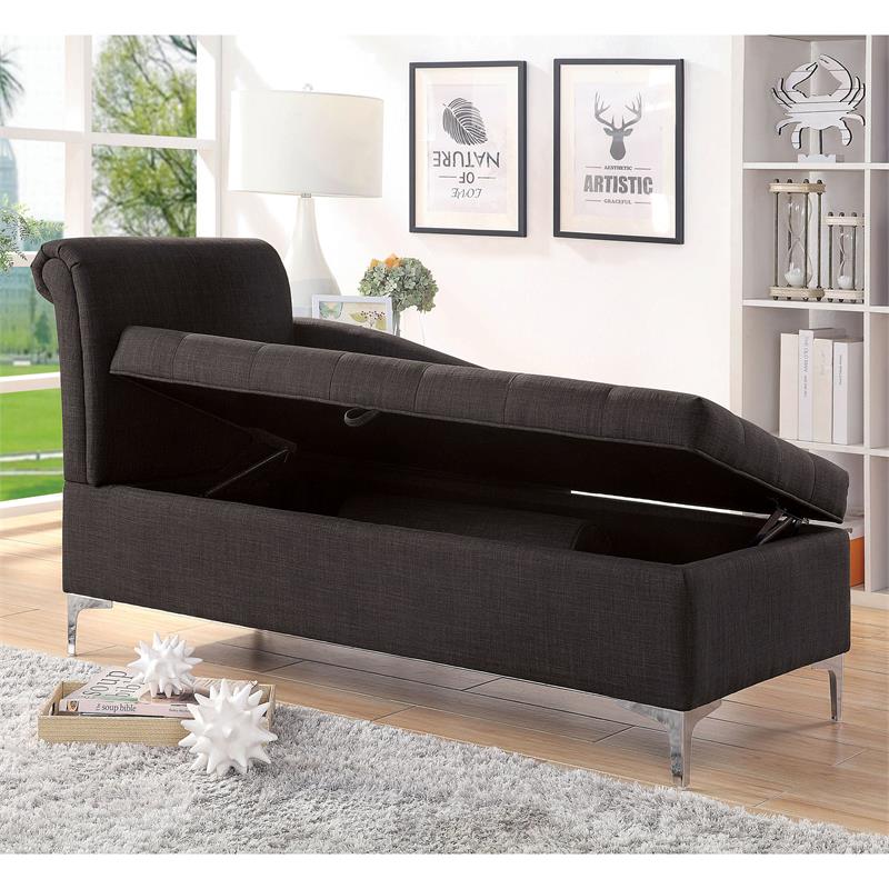 Furniture of America Horsh Contemporary Fabric Storage Chaise in Gray