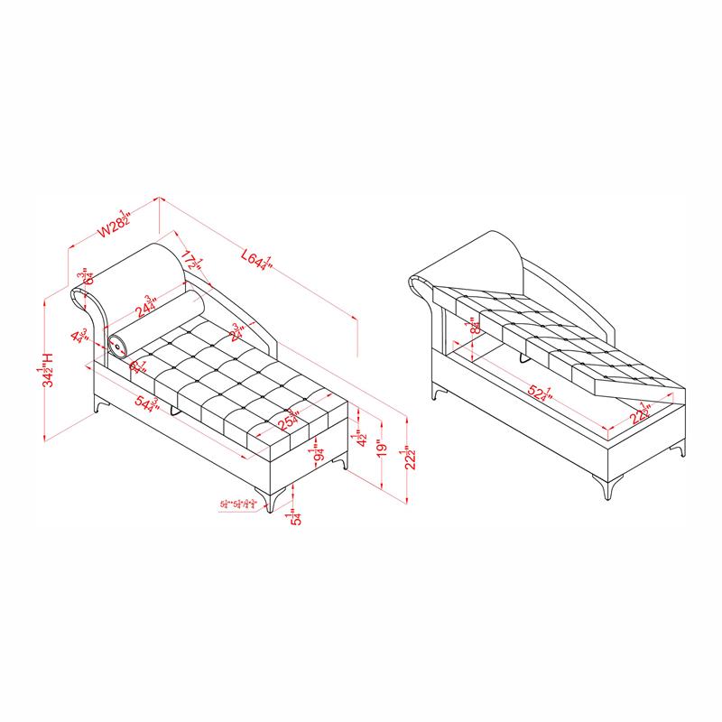 Furniture of America Horsh Contemporary Fabric Storage Chaise in Gray
