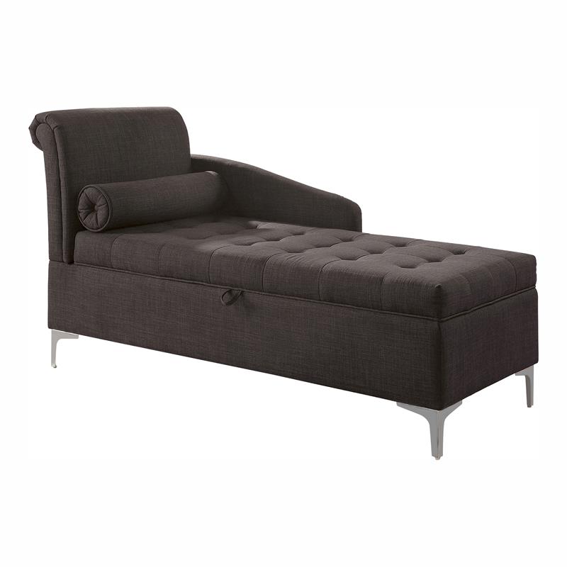 Furniture of America Horsh Contemporary Fabric Storage Chaise in Gray