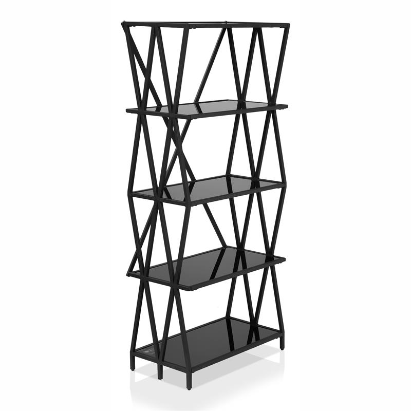 Furniture of America Vorsko Industrial Metal 5-Shelf Bookcase in Black