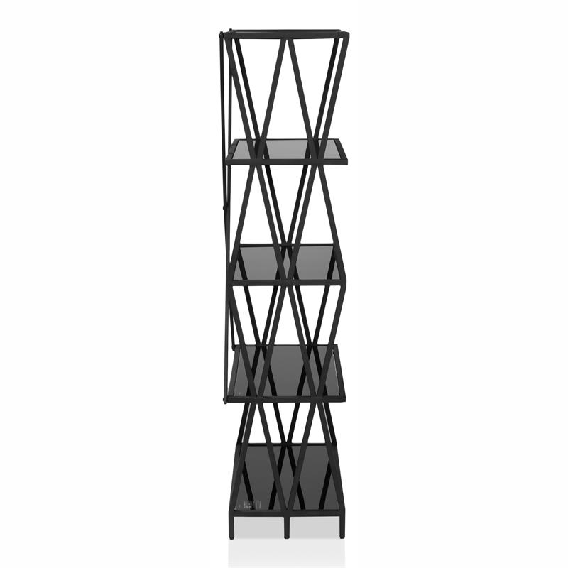 Furniture of America Vorsko Industrial Metal 5-Shelf Bookcase in Black