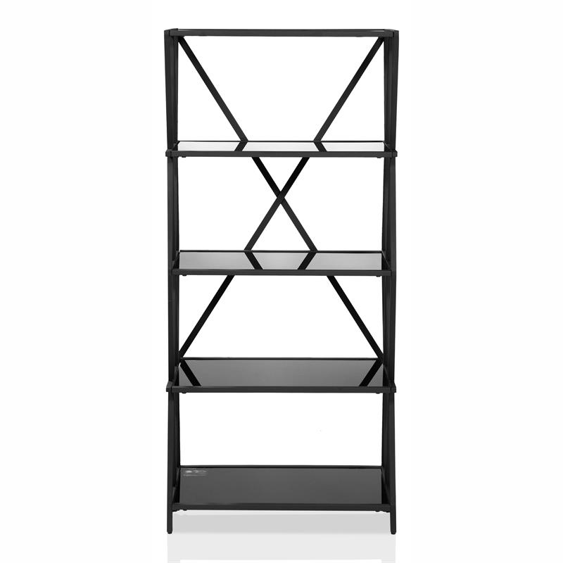 Furniture of America Vorsko Industrial Metal 5-Shelf Bookcase in Black