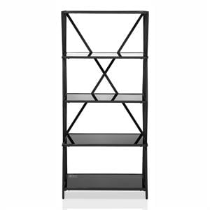Furniture of America Vorsko Industrial Metal 5-Shelf Bookcase in Black