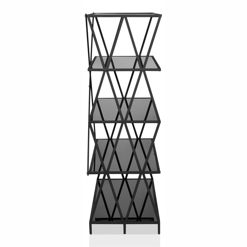 Furniture of America Vorsko Industrial Metal 5-Shelf Large Bookcase in Black