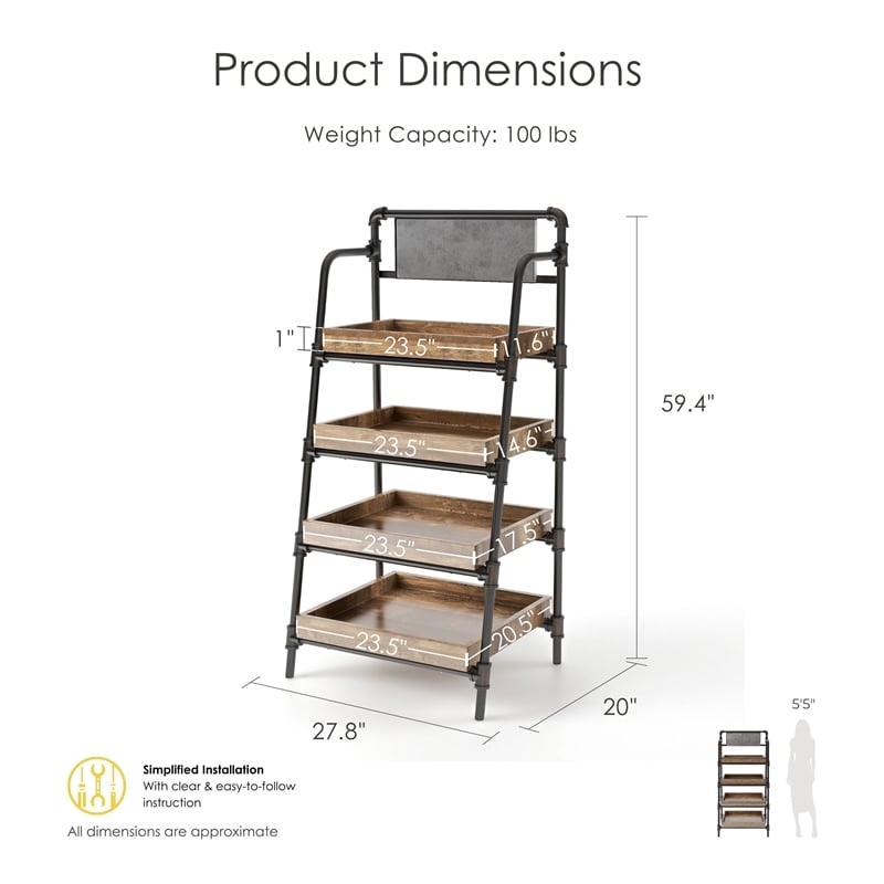 Furniture of America Kernel Industrial Metal 4-Shelf Bookcase in Sand Black