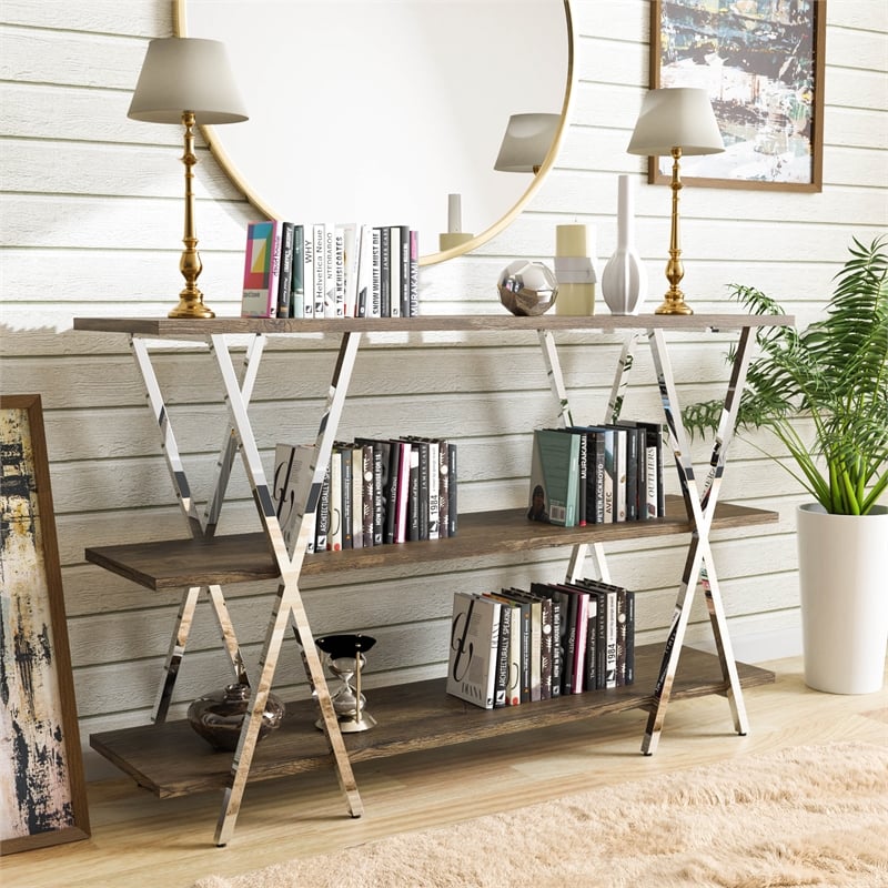 Furniture of America Barrickson Wood Small 3-Shelf Console Table in Dark Oak