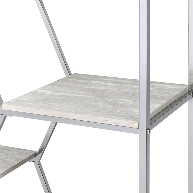 Furniture of America Hopple Metal 7-Shelf Bookcase in Chrome and White