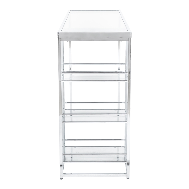 Furniture of America Norvel Contemporary Glass Top Bar Table in Chrome Plating