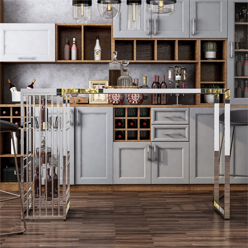 Furniture of America Norvel Contemporary Glass Top Bar Table in Chrome Plating