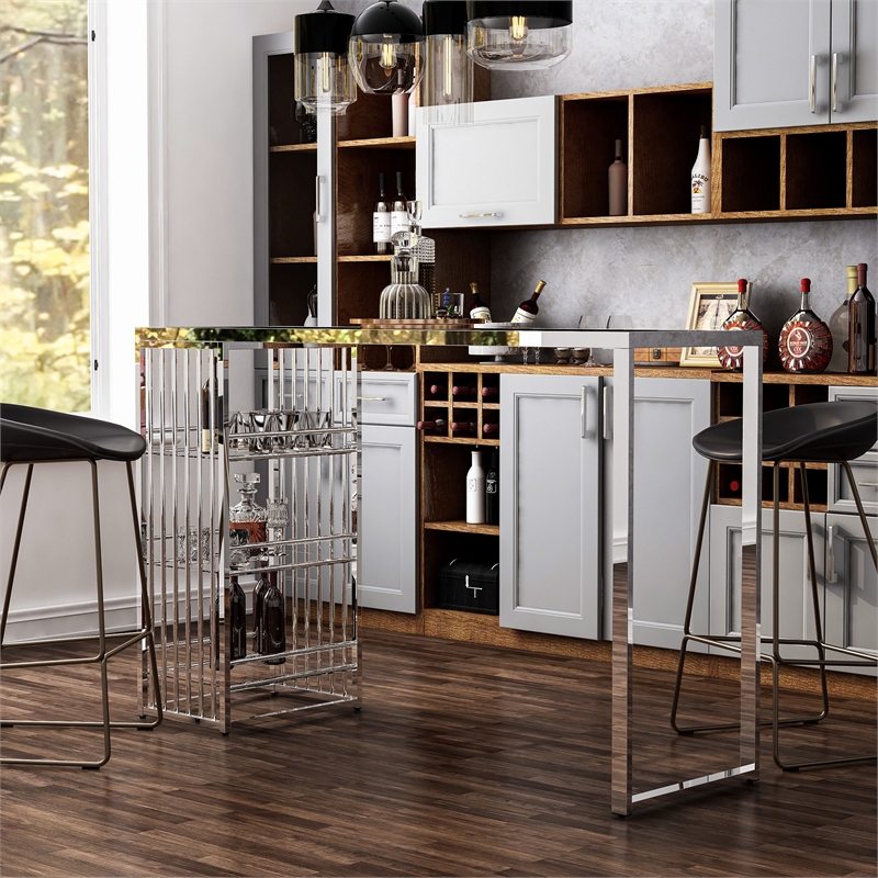 Furniture of America Norvel Contemporary Glass Top Bar Table in Chrome Plating
