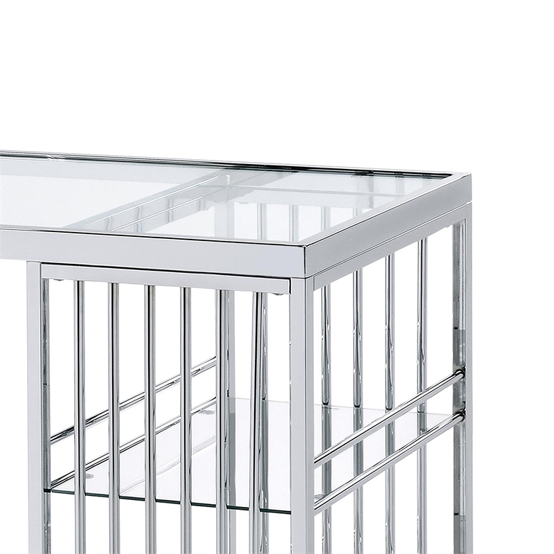 Furniture of America Norvel Contemporary Glass Top Bar Table in Chrome Plating
