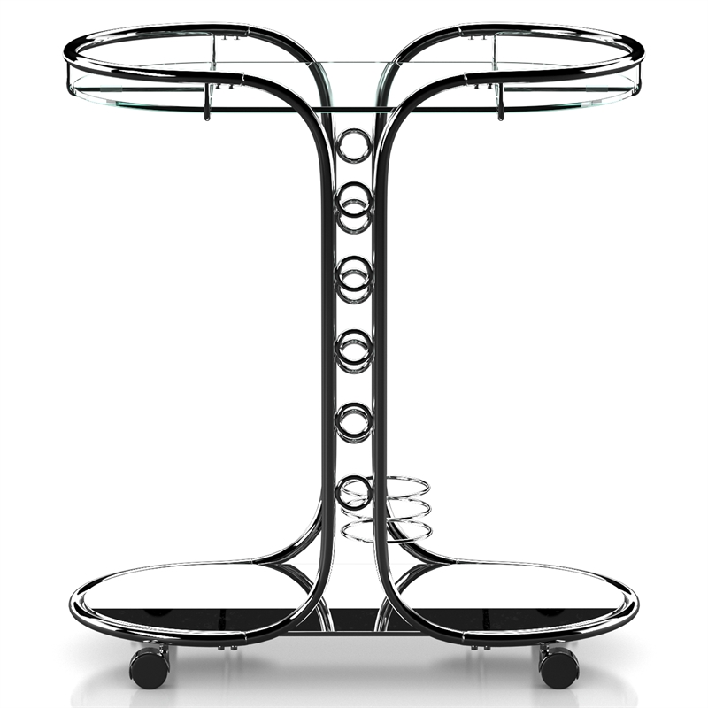 Furniture of America Scanlin Contemporary Metal 2-Tier Serving Cart in Chrome