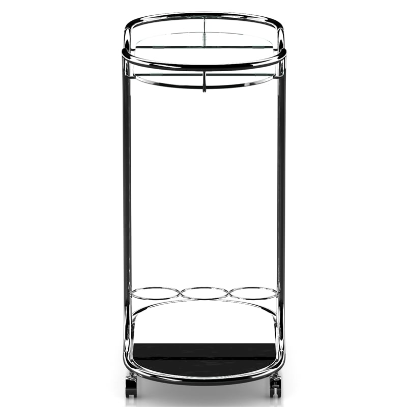 Furniture of America Scanlin Contemporary Metal 2-Tier Serving Cart in Chrome