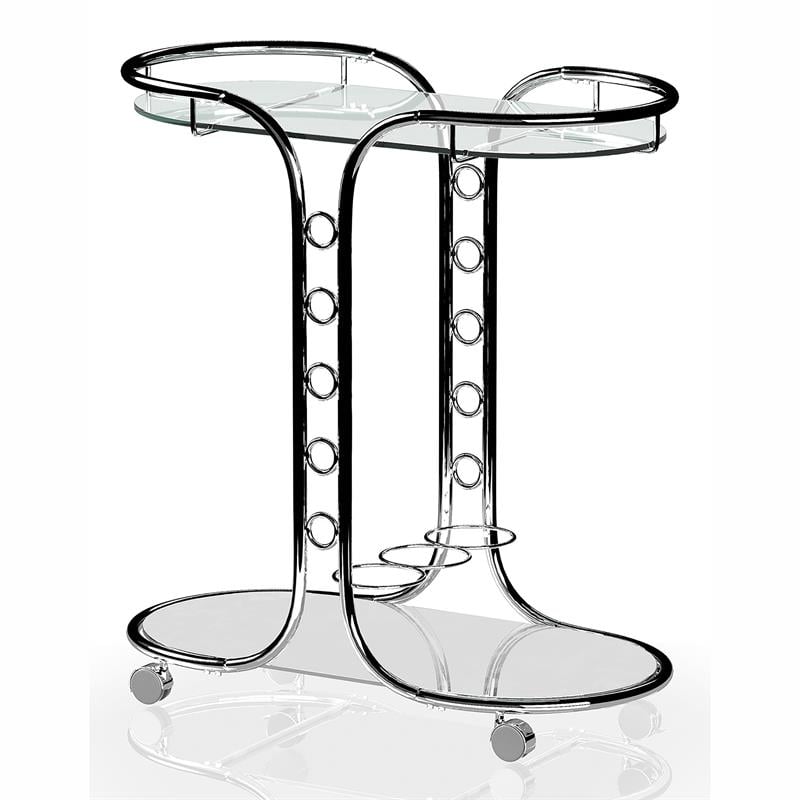 Furniture of America Scanlin Contemporary Metal 2-Tier Serving Cart in Chrome