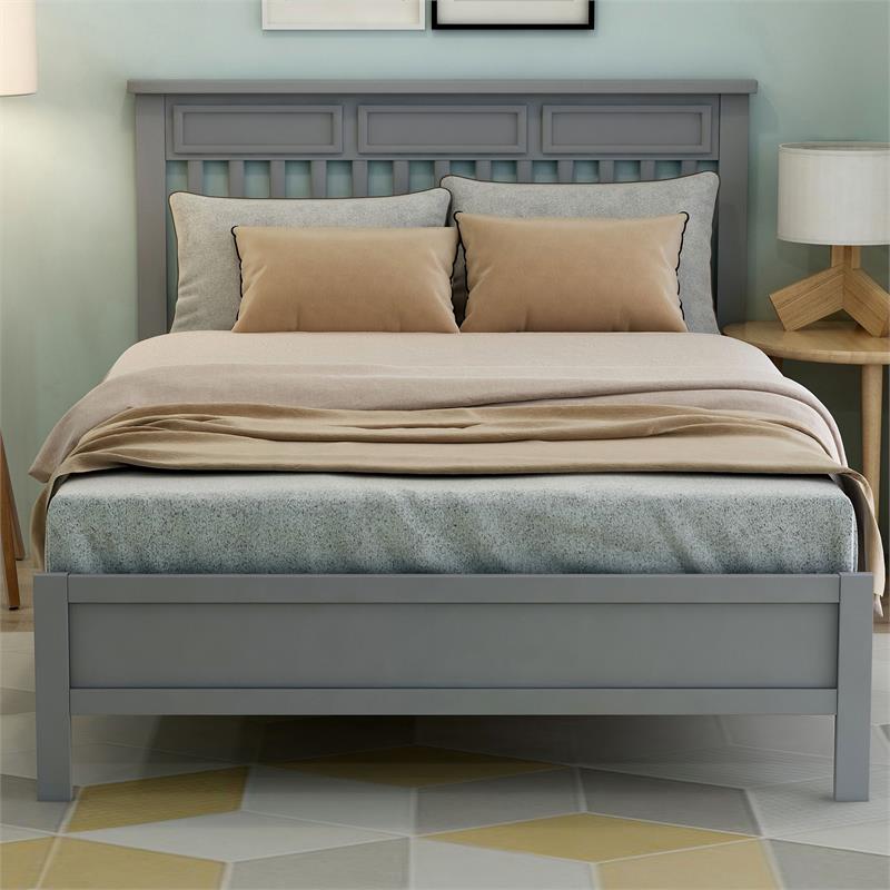 Furniture of America Loppet Solid Wood Slatted Platform Full Bed in Gray
