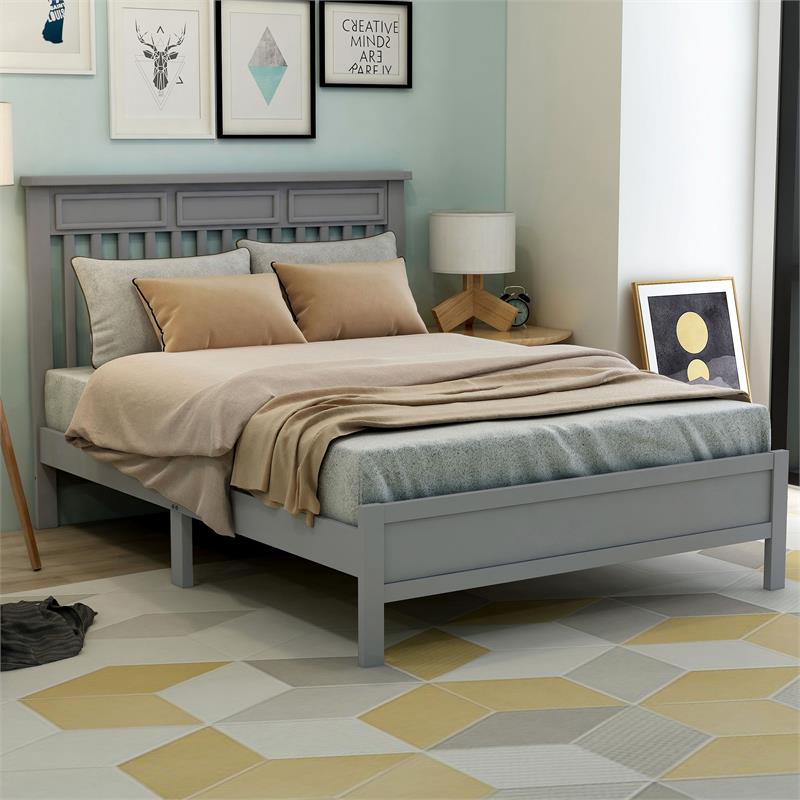 Furniture of America Loppet Solid Wood Slatted Platform Full Bed in Gray
