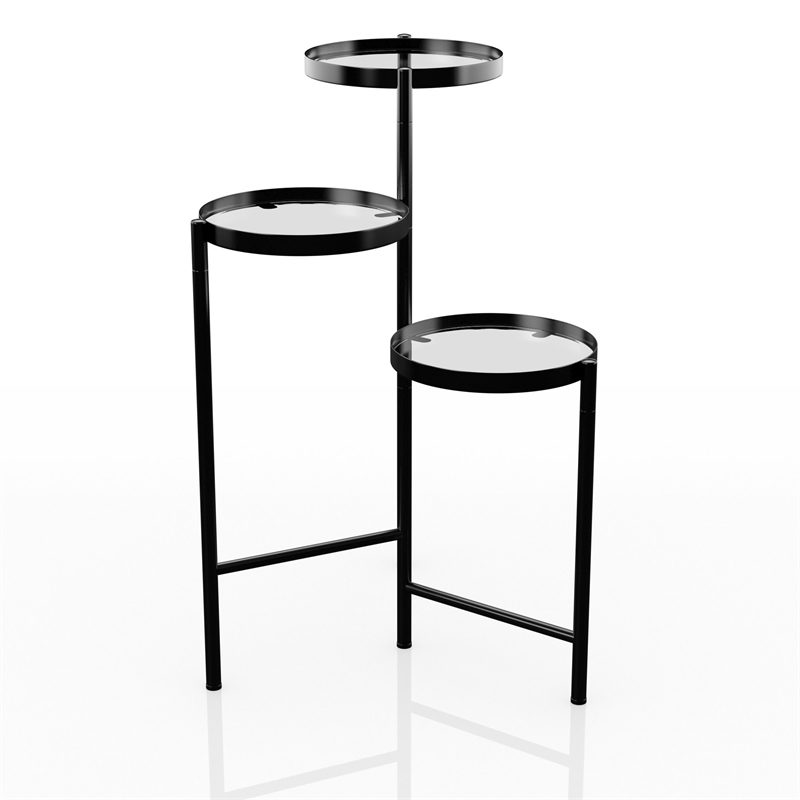 Furniture of America Rhort Contemporary Metal 3-Tier Plant Stand in Black