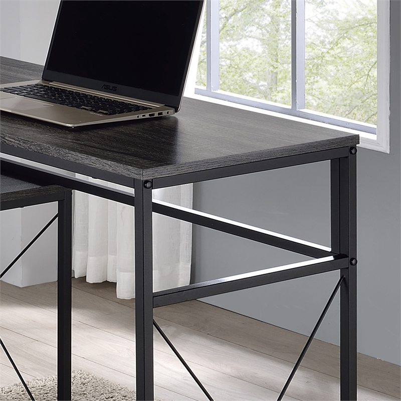 Furniture of America Washall Industrial Wood Computer Desk with USB in Gray