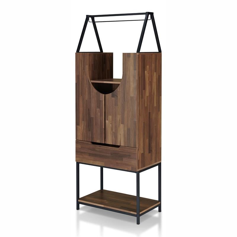 Furniture of America Robble Industrial Wood Wine Cabinet in Light Hickory Brown
