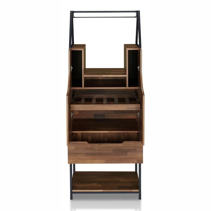 Furniture of America Robble Industrial Wood Wine Cabinet in Light Hickory Brown