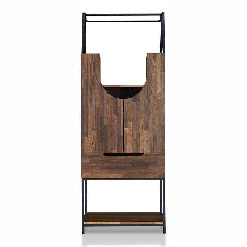 Furniture of America Robble Industrial Wood Wine Cabinet in Light Hickory Brown