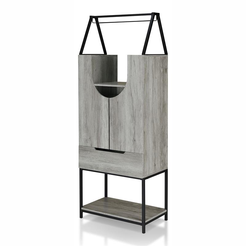 Furniture of America Robble Industrial Wood Wine Cabinet in Vintage Gray Oak