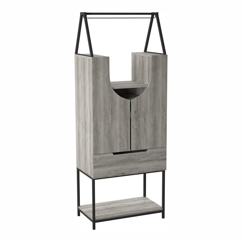 Furniture of America Robble Industrial Wood Wine Cabinet in Vintage Gray Oak