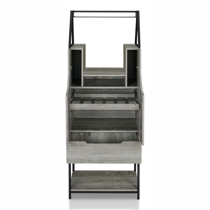 Furniture of America Robble Industrial Wood Wine Cabinet in Vintage Gray Oak